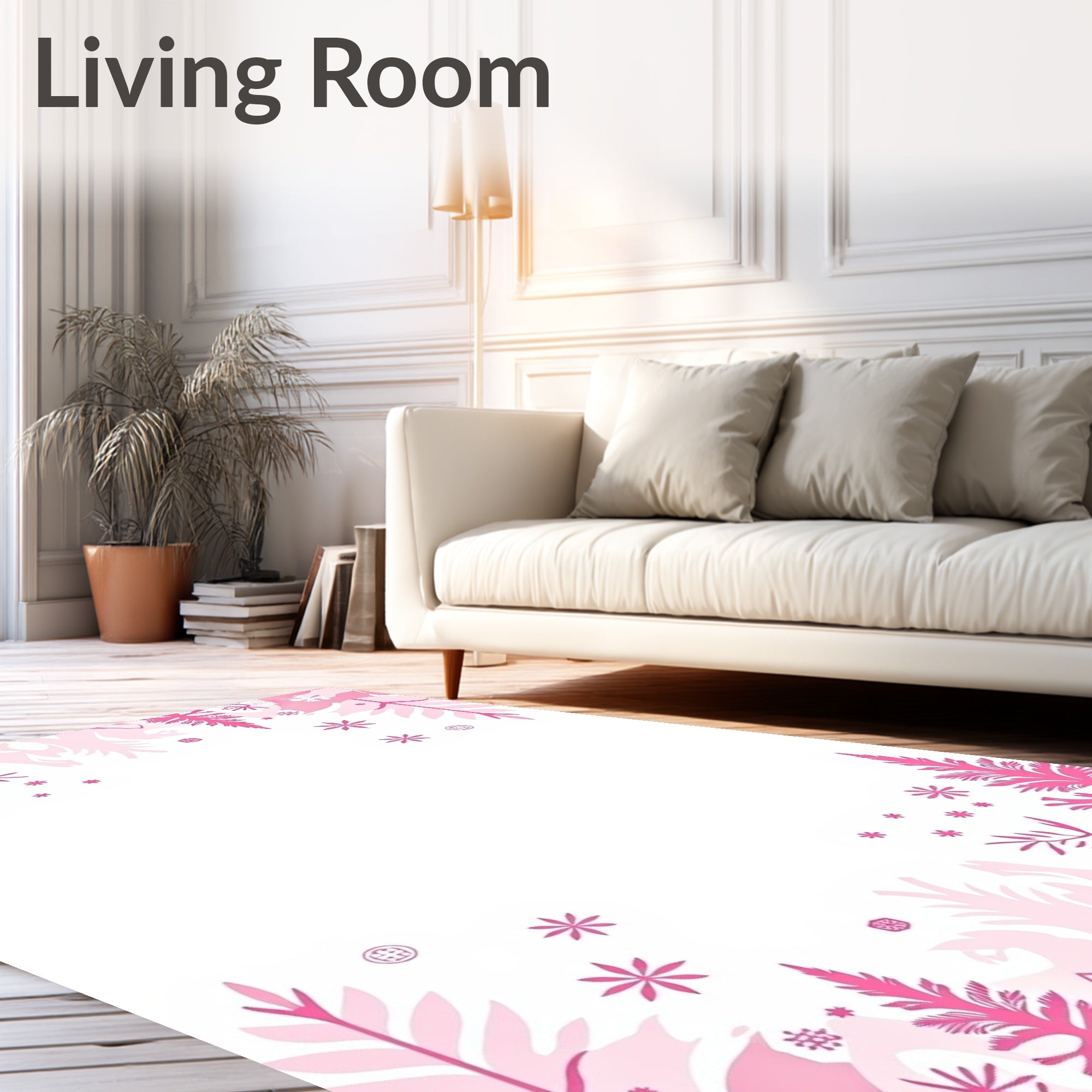 Whimsical Pink Floral Meadow Silhouette Rug