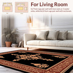 Ornate Black Tan Damask Pattern Rug