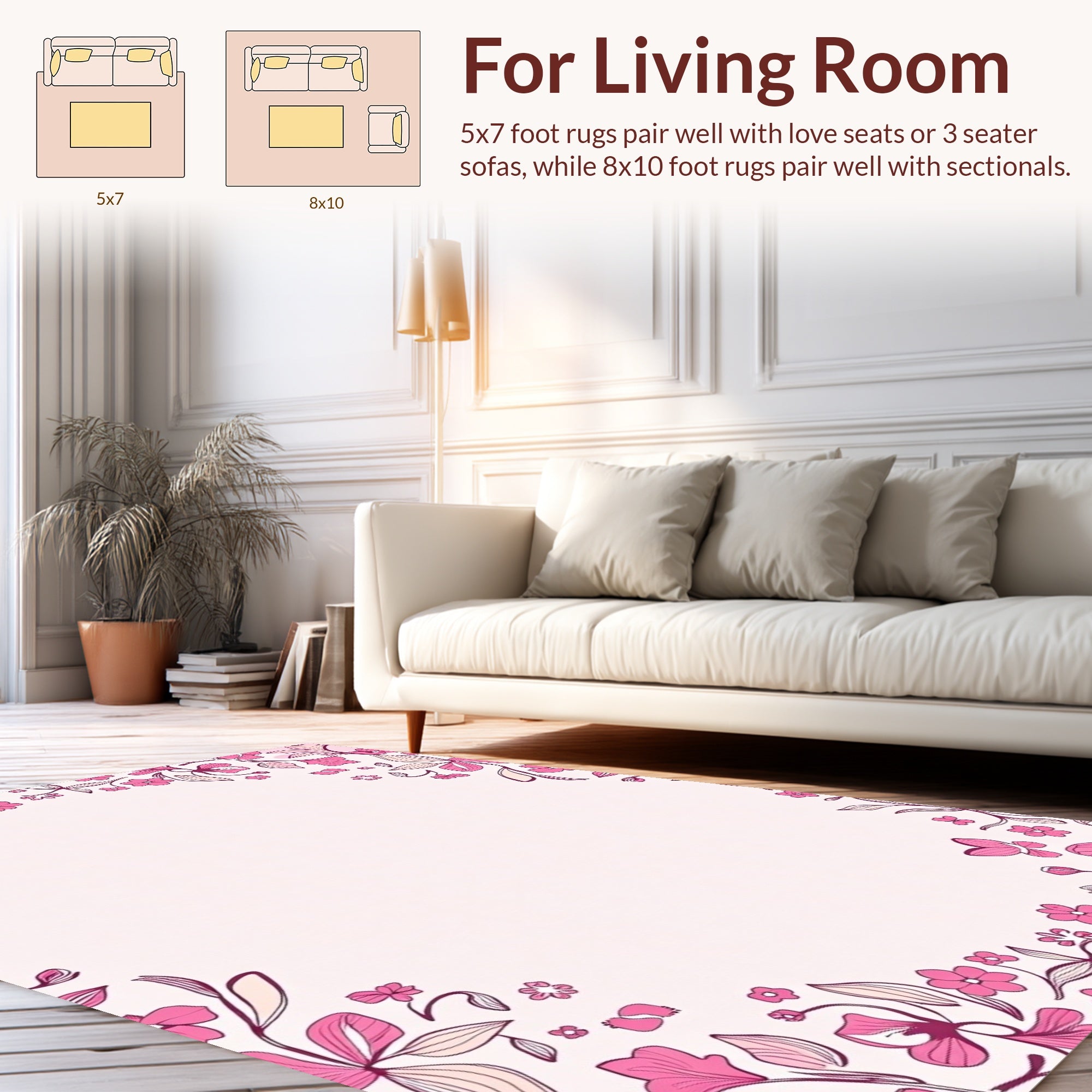 Pink Floral Butterfly Border Design Rug