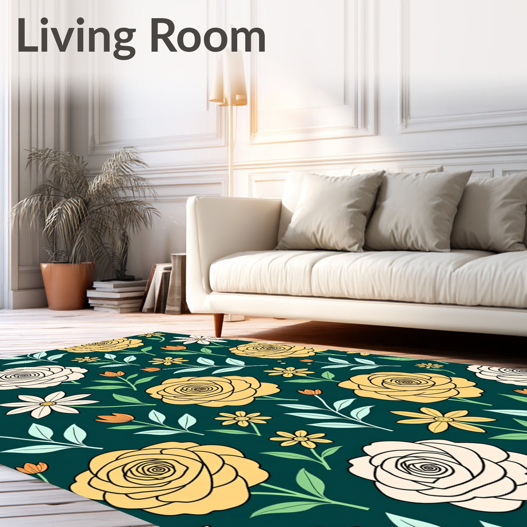 Yellow Rose Floral Pattern Design Rug