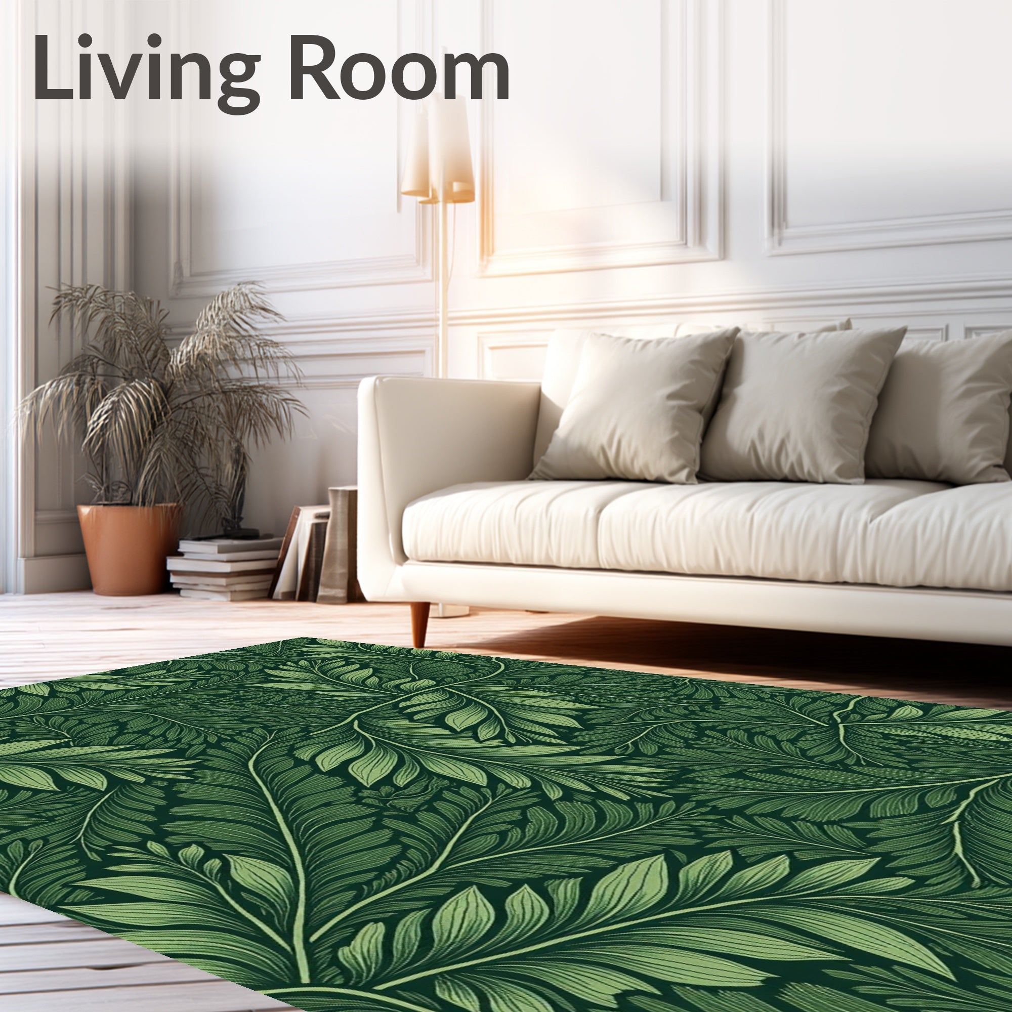 Dark Green Leafy Vine Pattern Rug