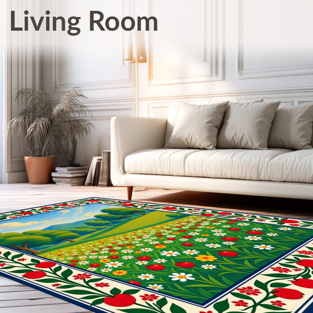 Orchard Border With Hills Landscape Rug