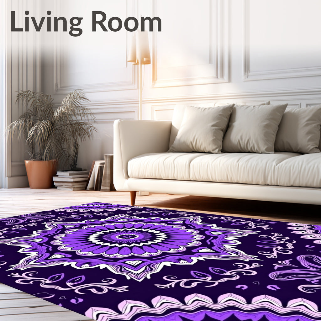 Purple Floral Mandala Design Rug