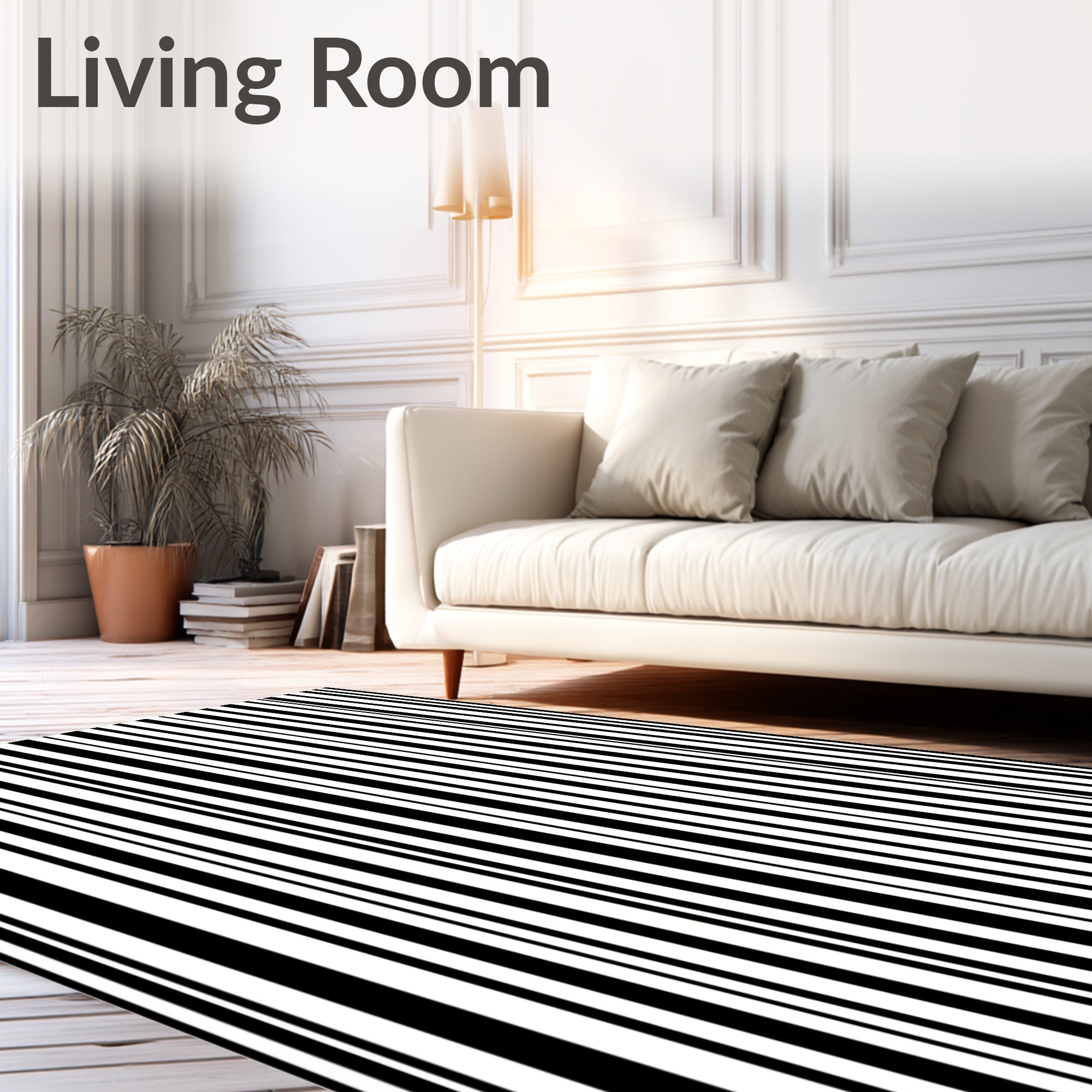 Bold Black White Stripe Pattern Rug