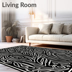 Abstract White Swirl Black Organic Rug