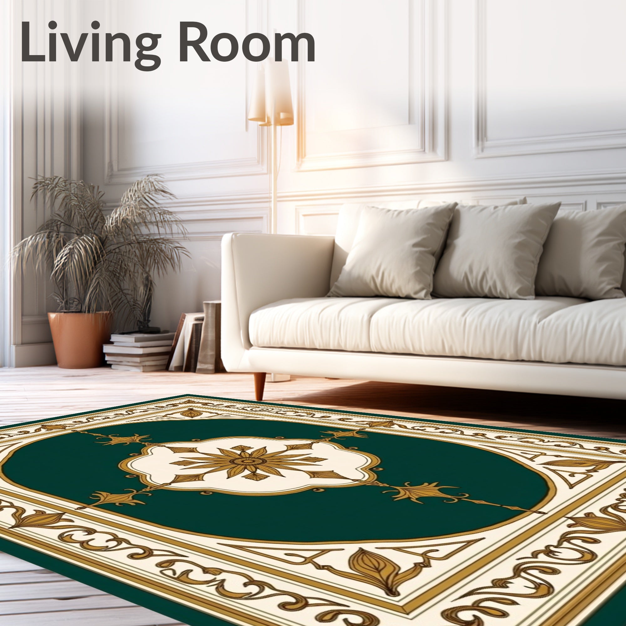 Ornate Teal and Gold Medallion Scroll Rug