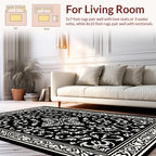 Ornate Black White Floral Pattern Rug