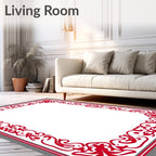 Red Flourish Patterned Frame Design Rug