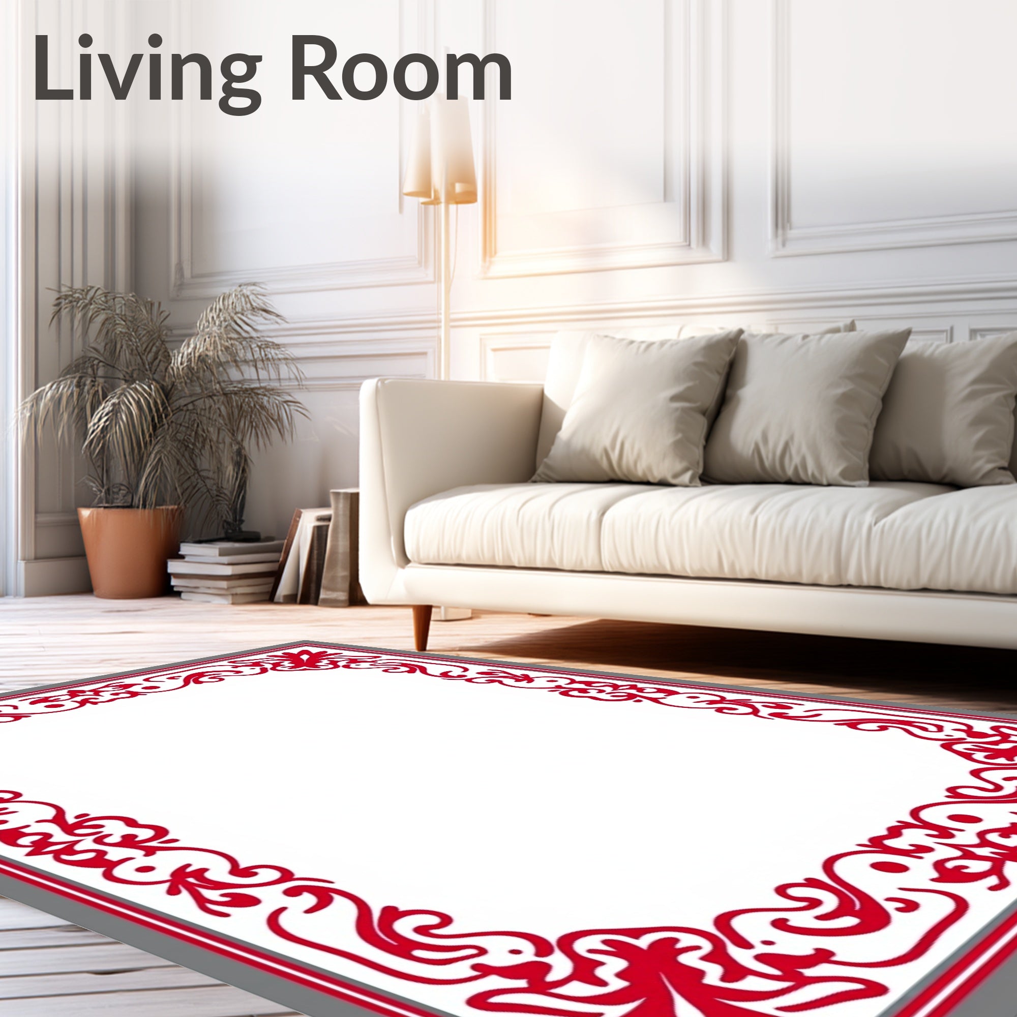 Red Flourish Patterned Frame Design Rug
