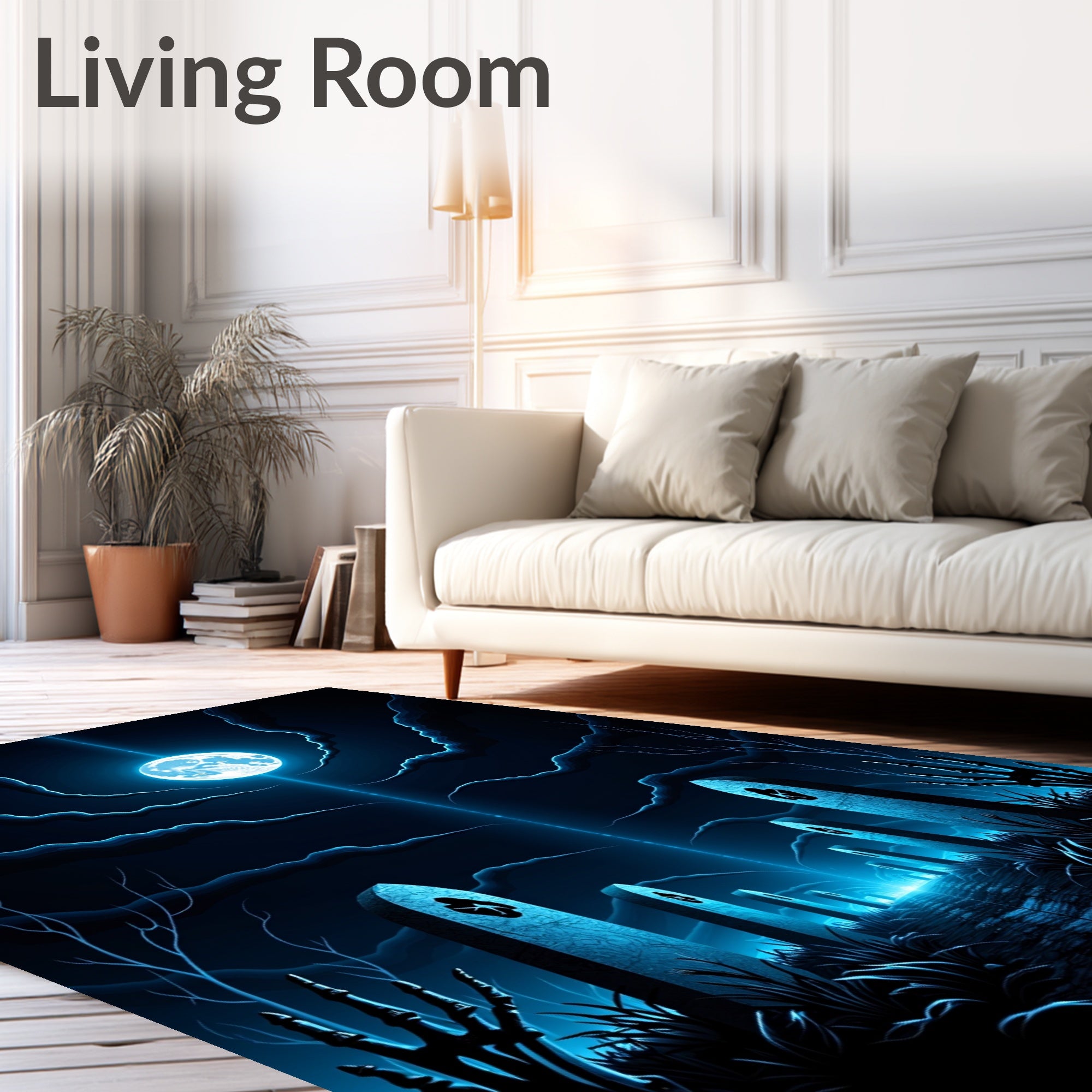 Spooky Moonlight Graveyard Design Rug