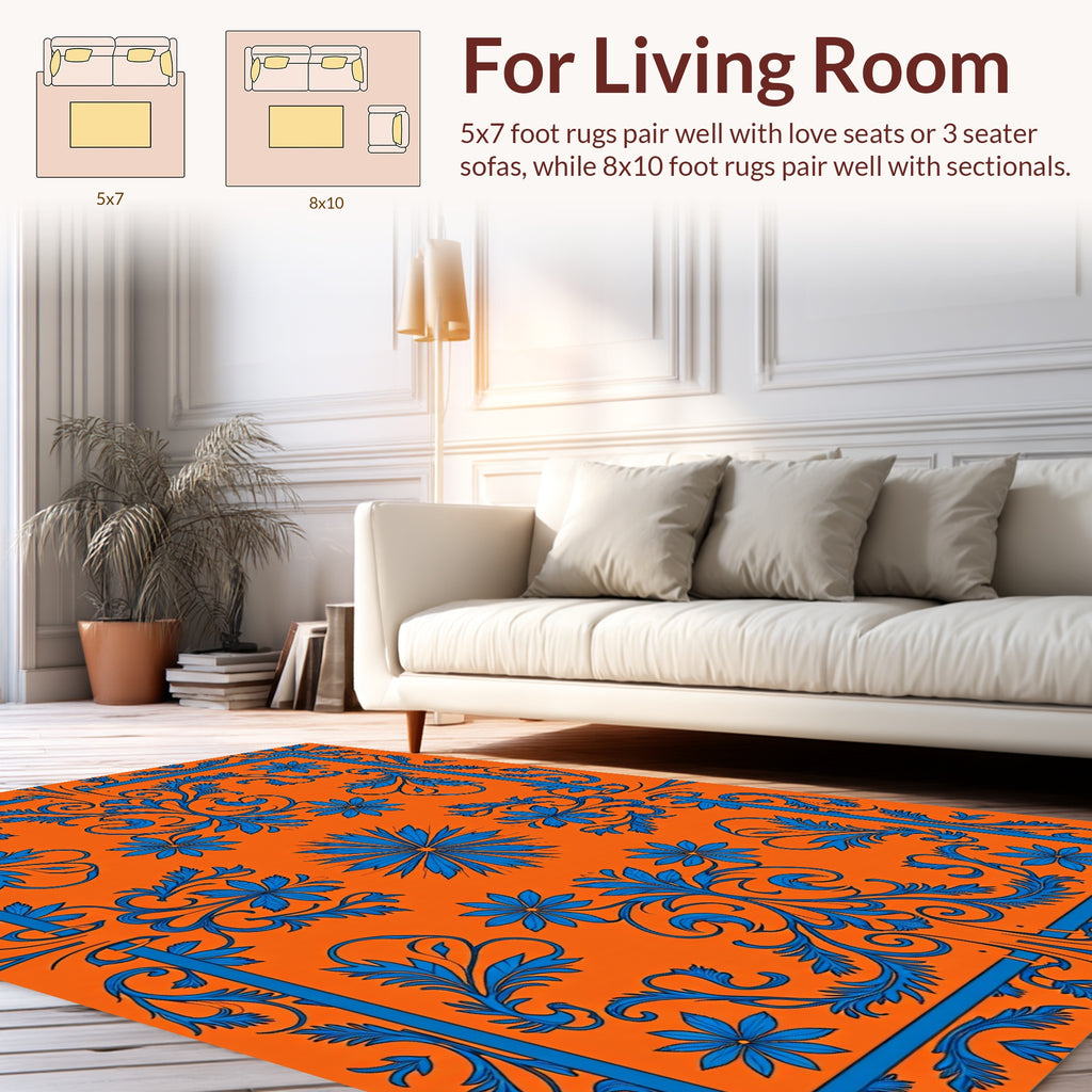 Vibrant Floral Scrollwork Accent Rug