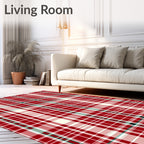 Classic Red White Plaid Pattern Rug