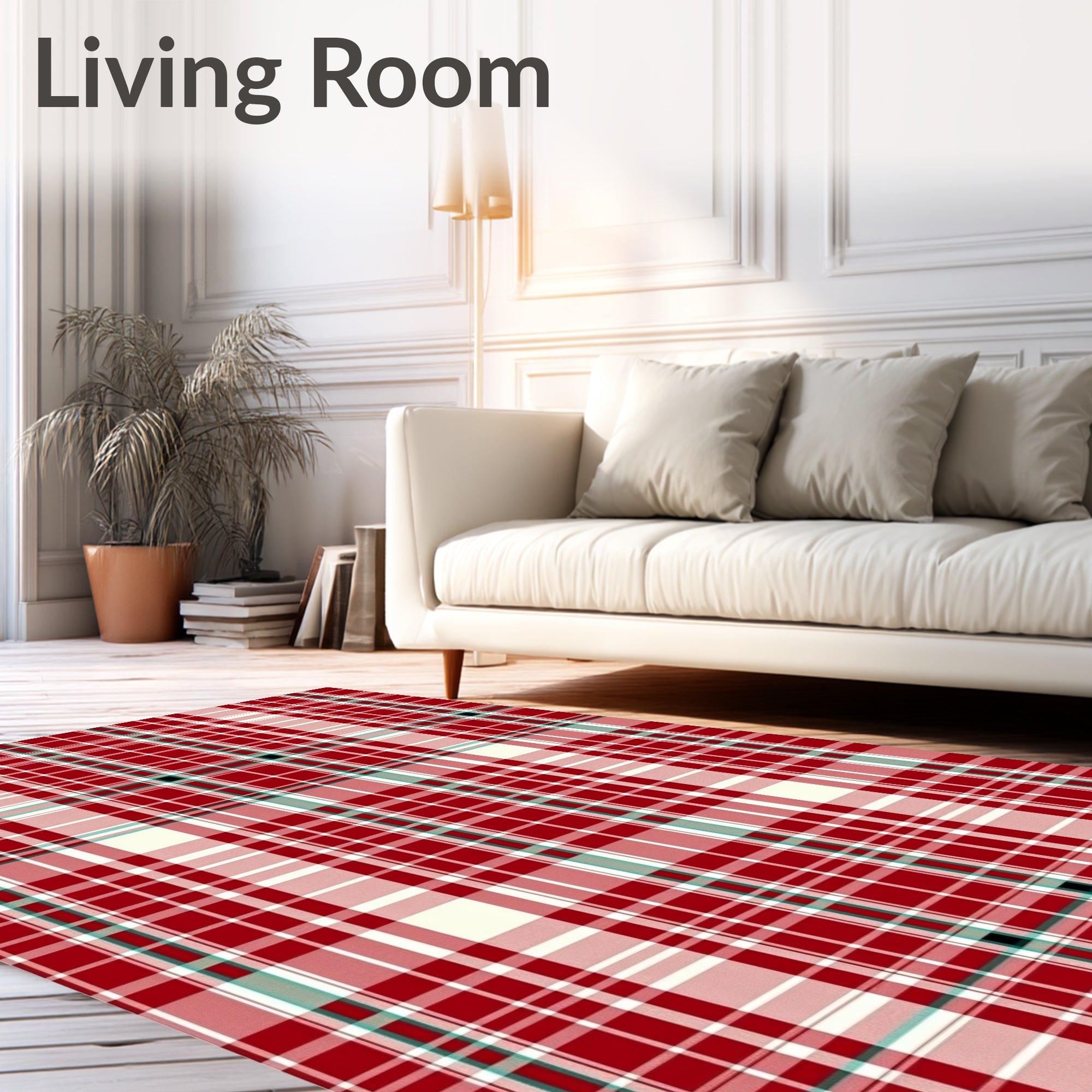 Classic Red White Plaid Pattern Rug