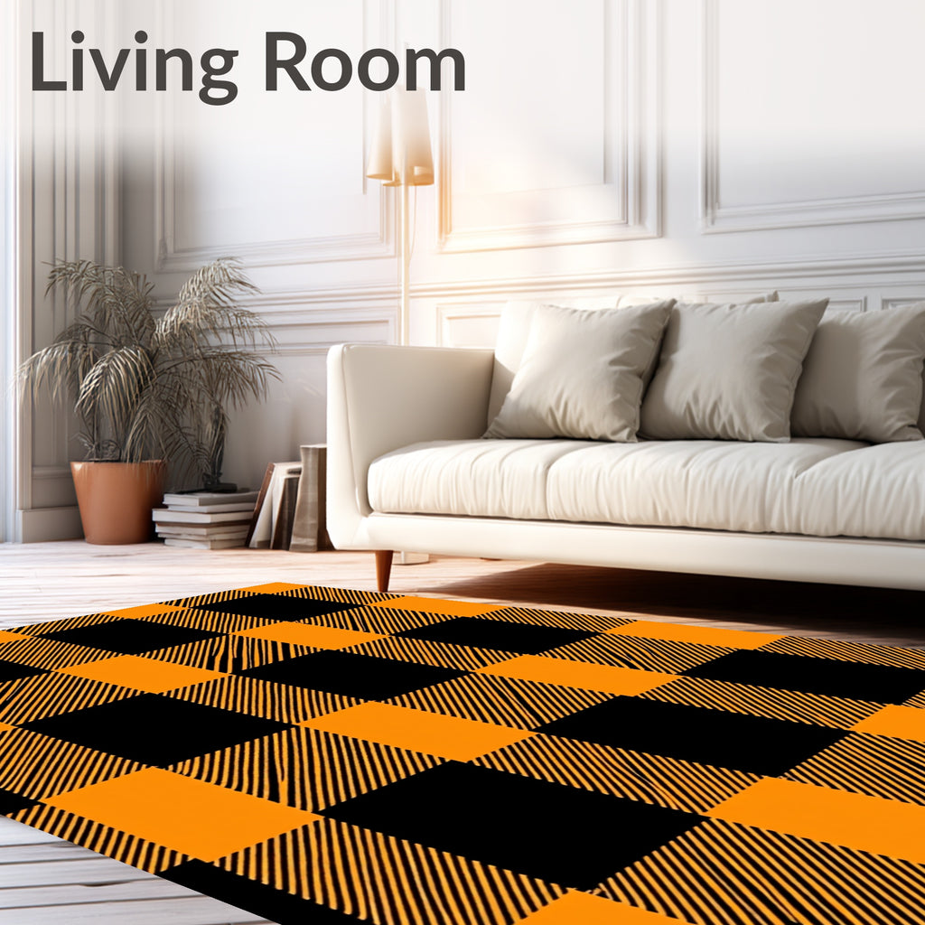Rustic Orange Black Buffalo Check Rug