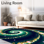 Emerald Galactic Swirl with Gold Accents Rug