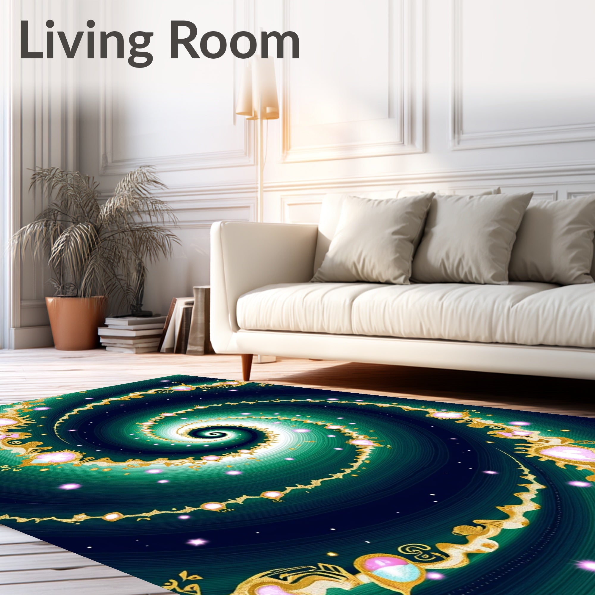 Emerald Galactic Swirl with Gold Accents Rug