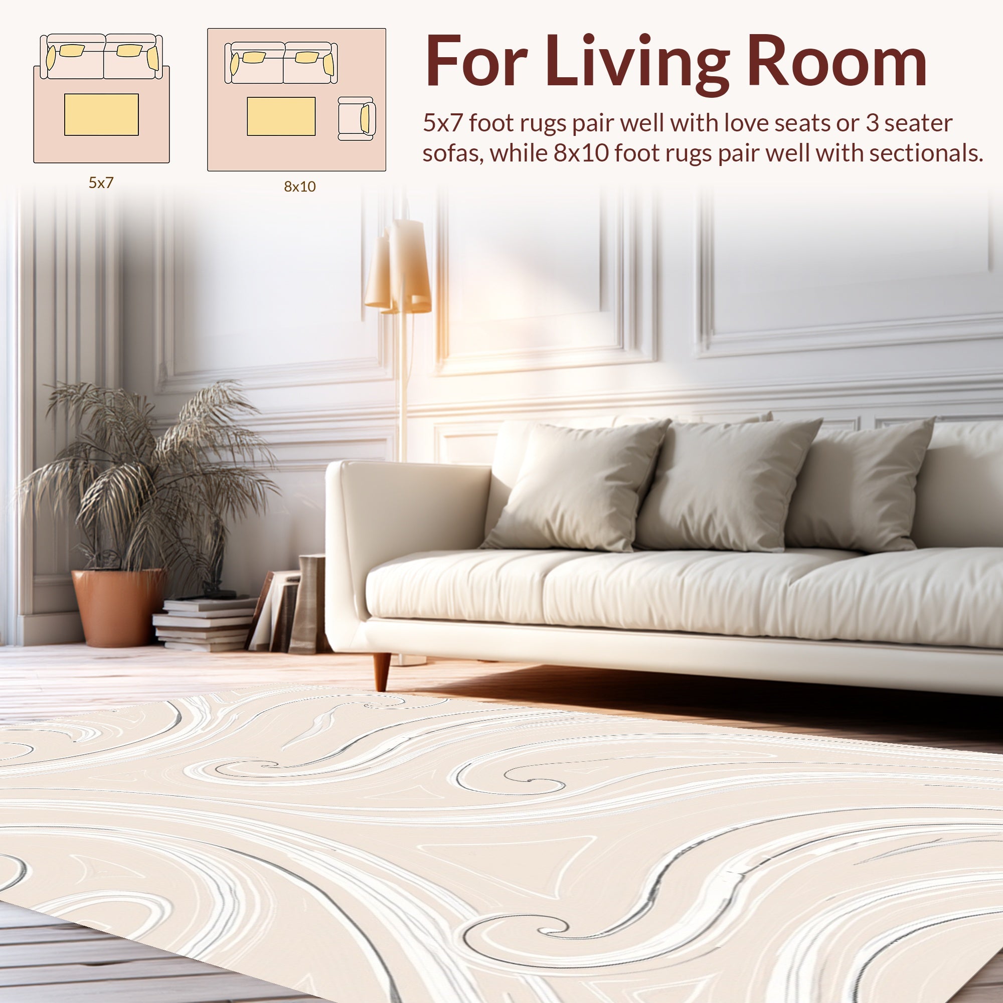 Cream Swirl Elegant Abstract Pattern Rug