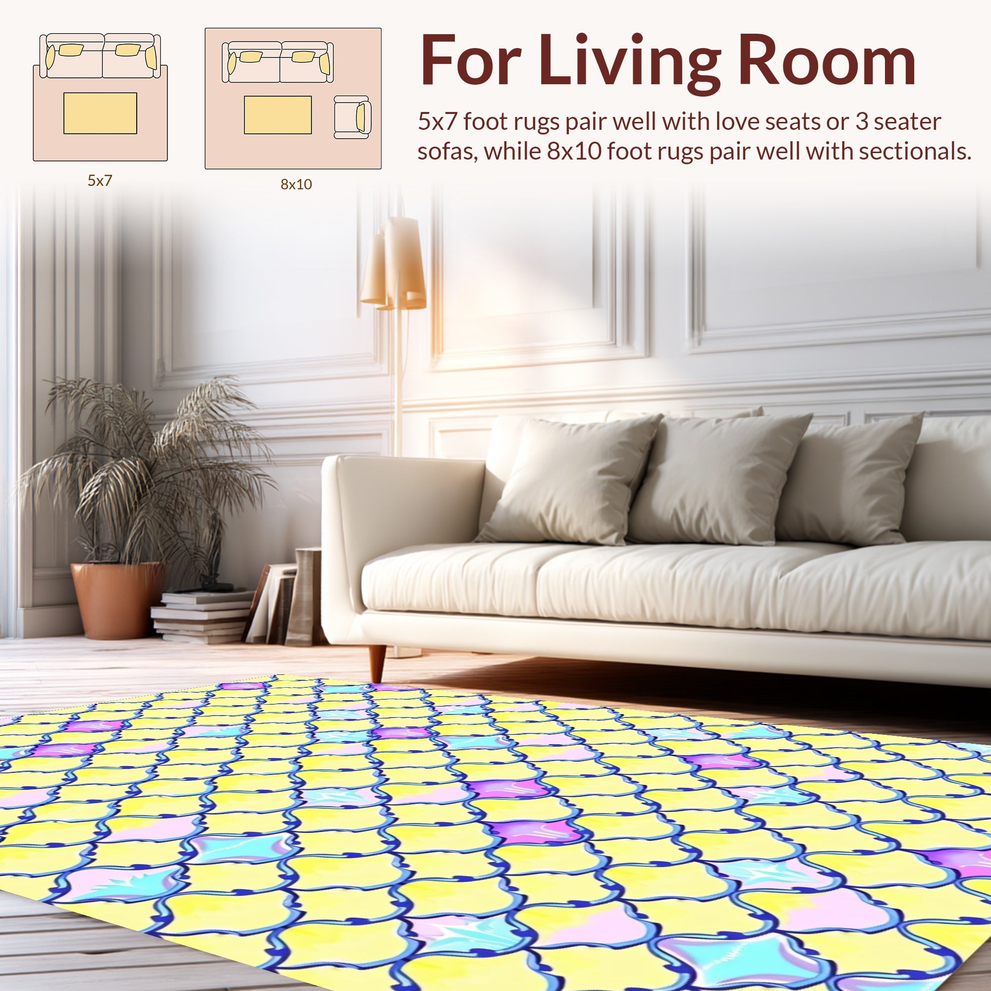 Artistic Scales Patterned Yellow Rug