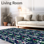 Dark Blue Floral Whimsical Pattern Rug