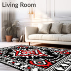 Bold Geometric Red Black White Design Rug