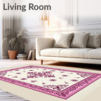 Ornate Crimson Floral Border Rug