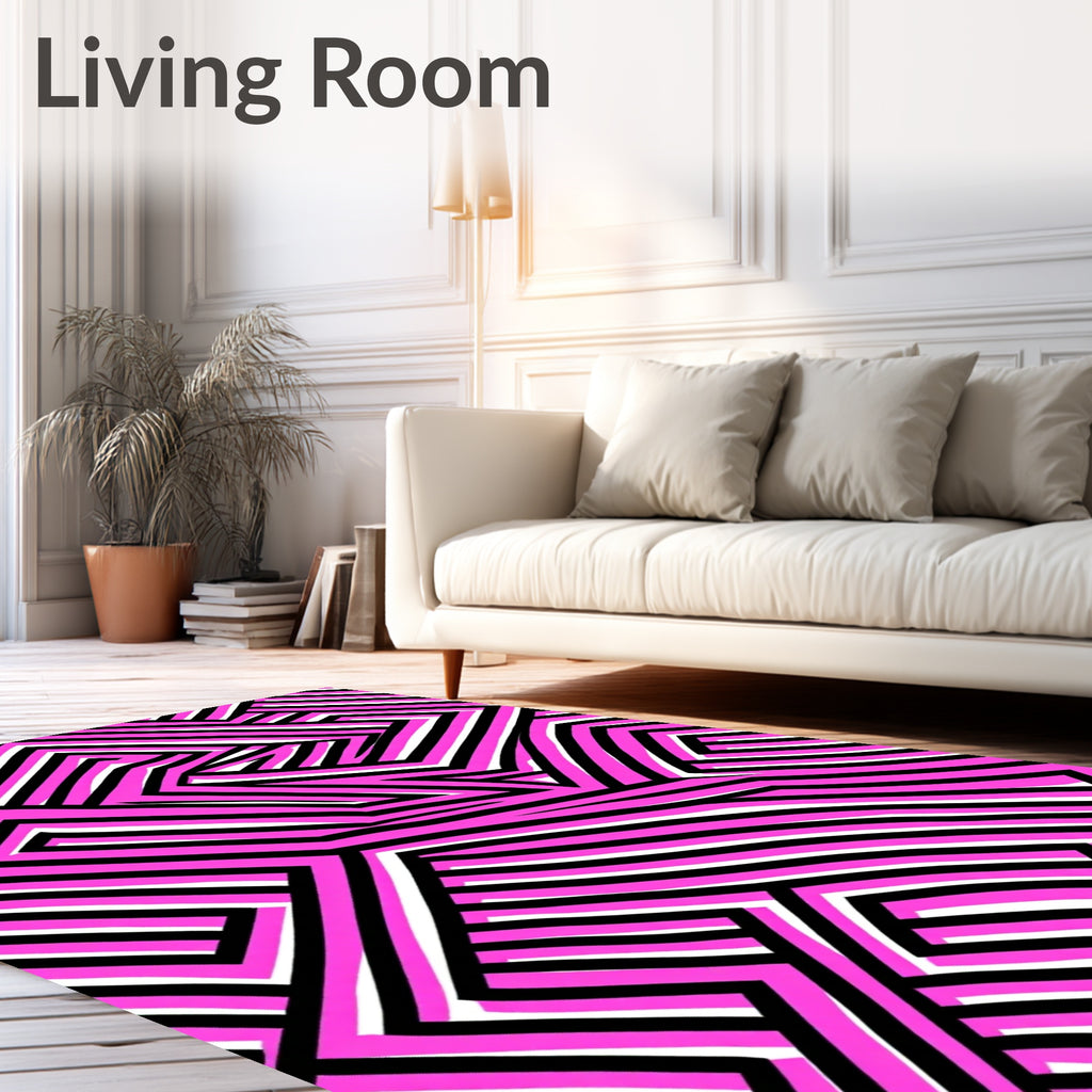 Vivid Pink Black White Geometric Pattern Rug