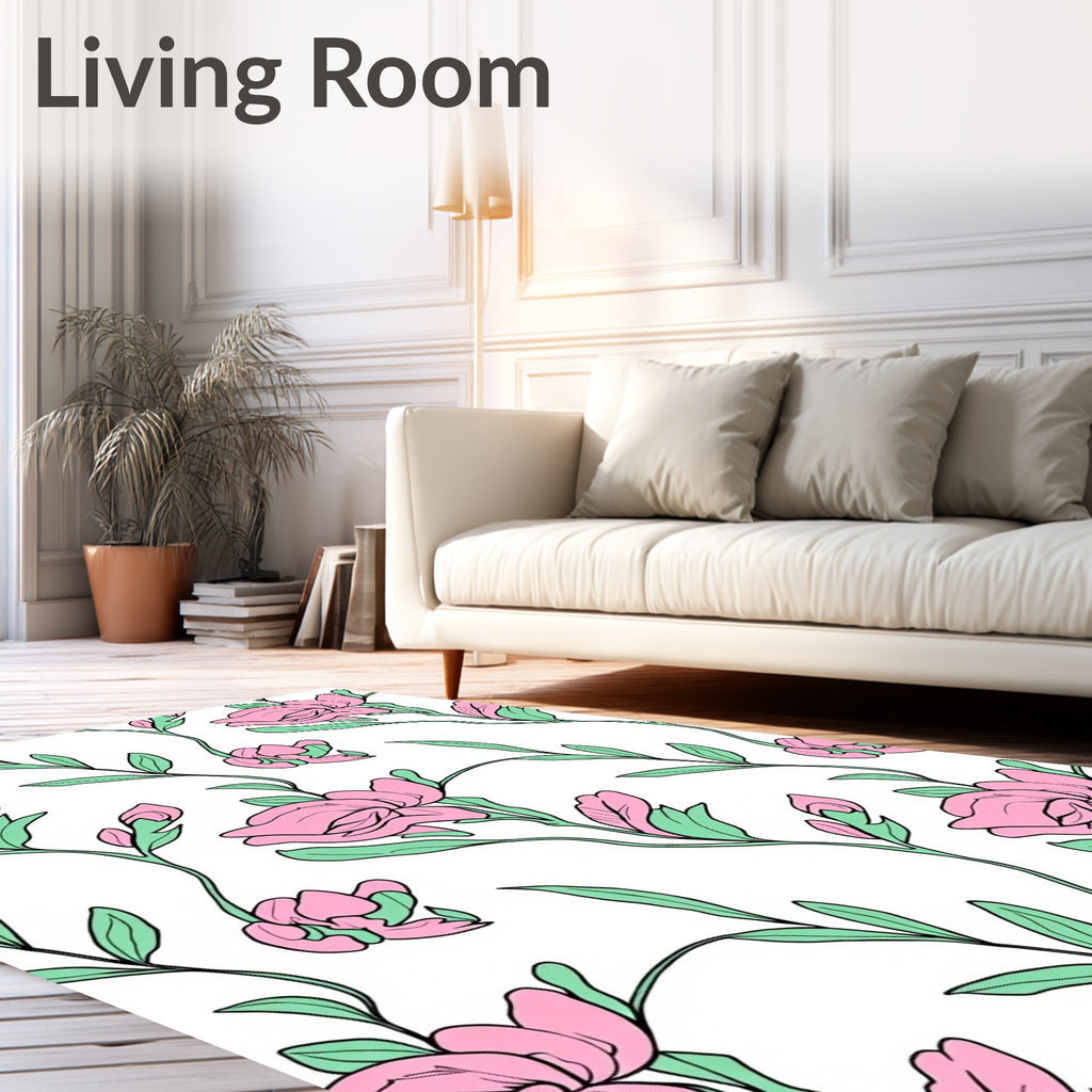 Elegant Pink Floral Vine Pattern Rug