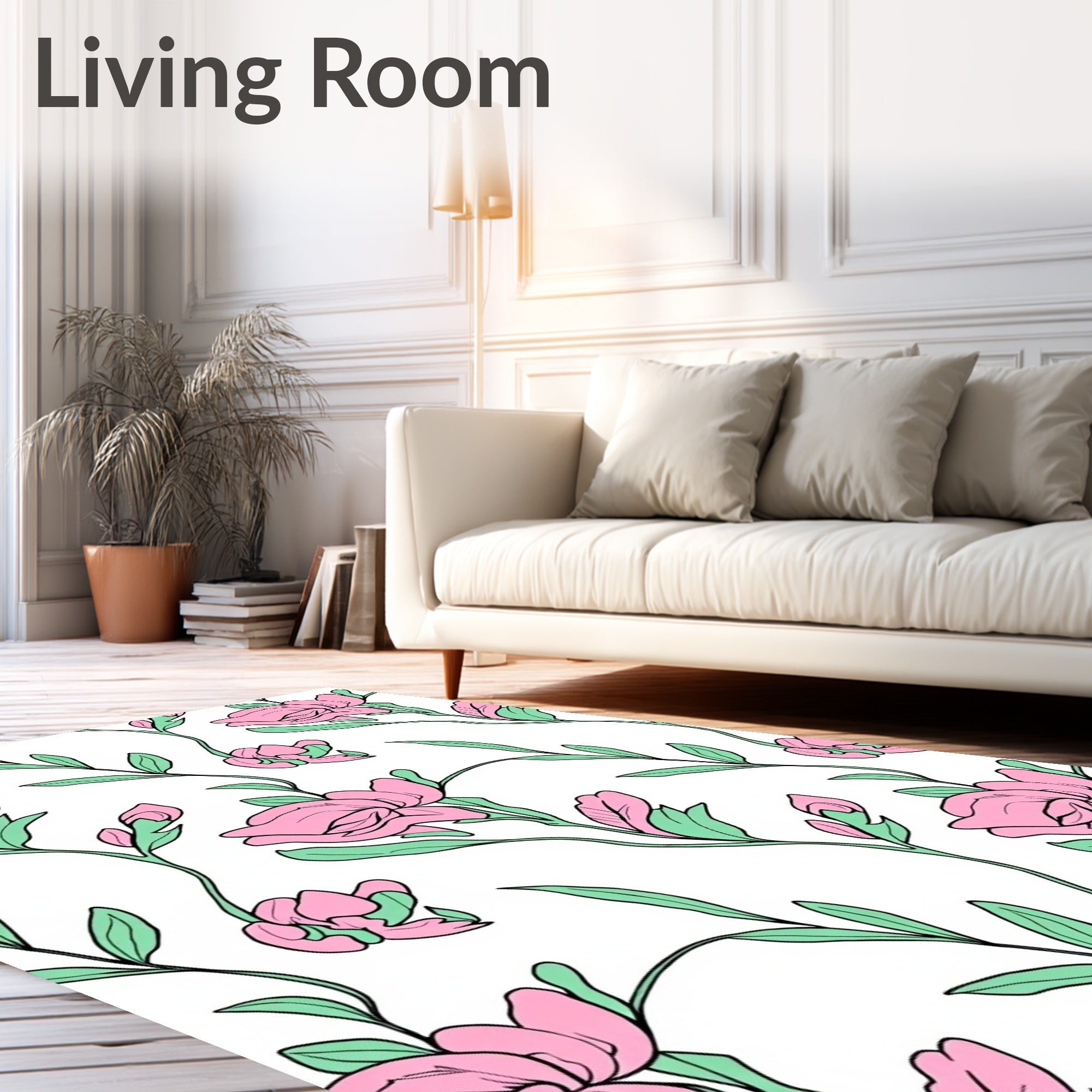 Elegant Pink Floral Vine Pattern Rug