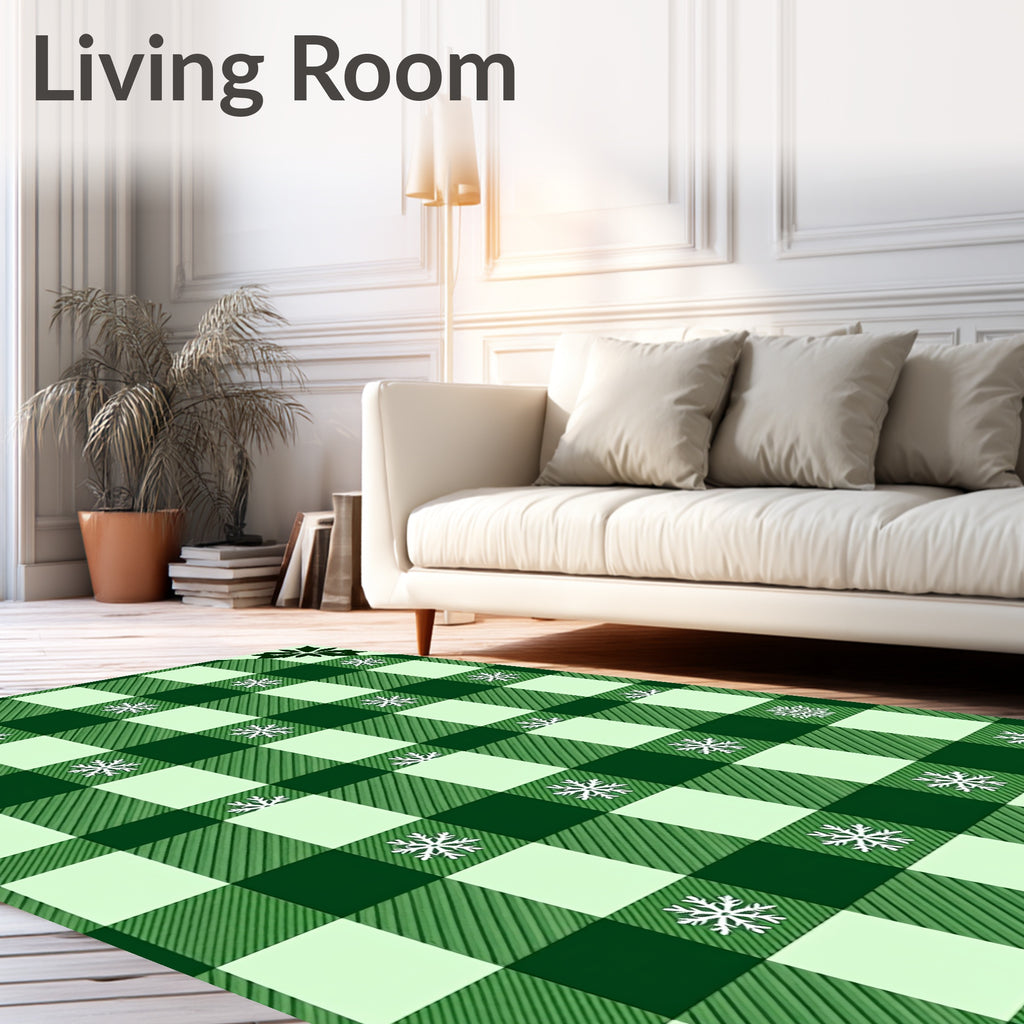 Green Gingham Snowflake Pattern Rug