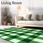 Green Gingham Snowflake Pattern Rug