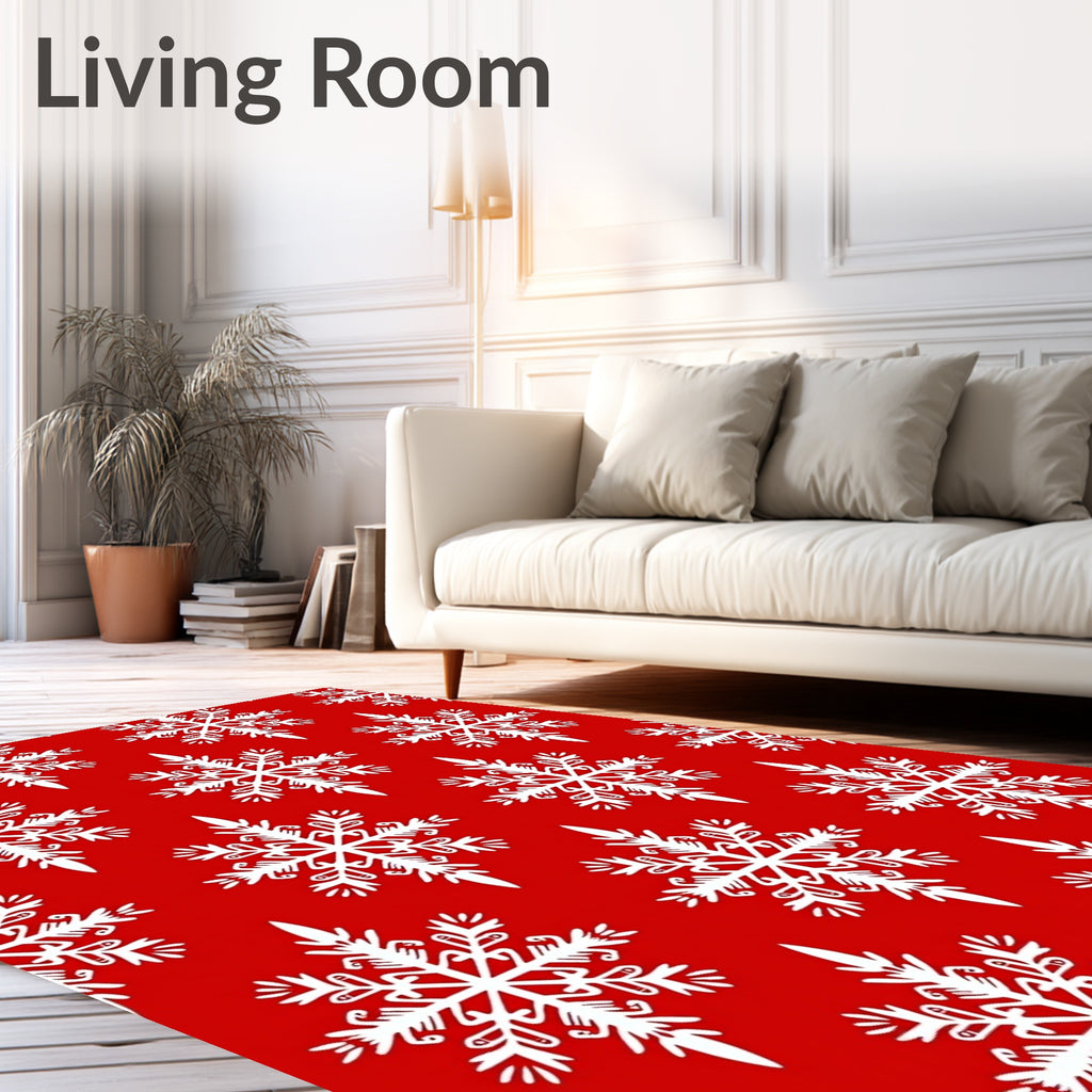 White Snowflakes On Red Surface Rug