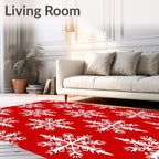 White Snowflakes On Red Surface Rug
