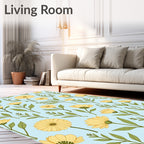 Pale Yellow Floral Botanical Pattern Rug