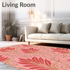 Vintage Floral Swirl Red Leaf Design Rug