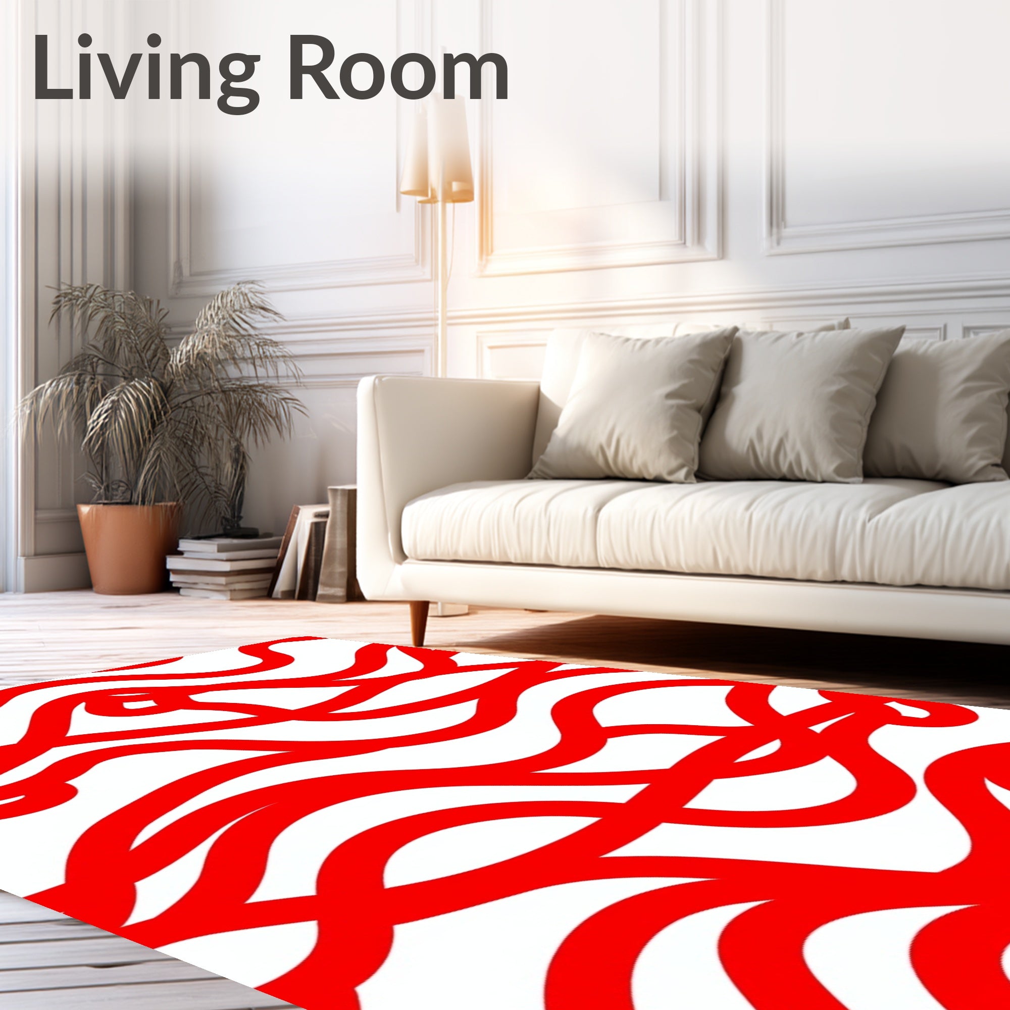 Red Abstract Wavy Lines Pattern Rug