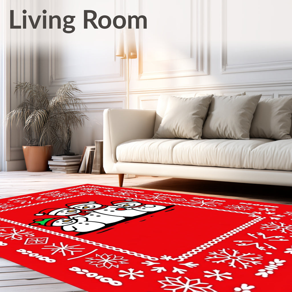 Joyful Snowman Family Snowflake Border Rug