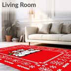 Joyful Snowman Family Snowflake Border Rug