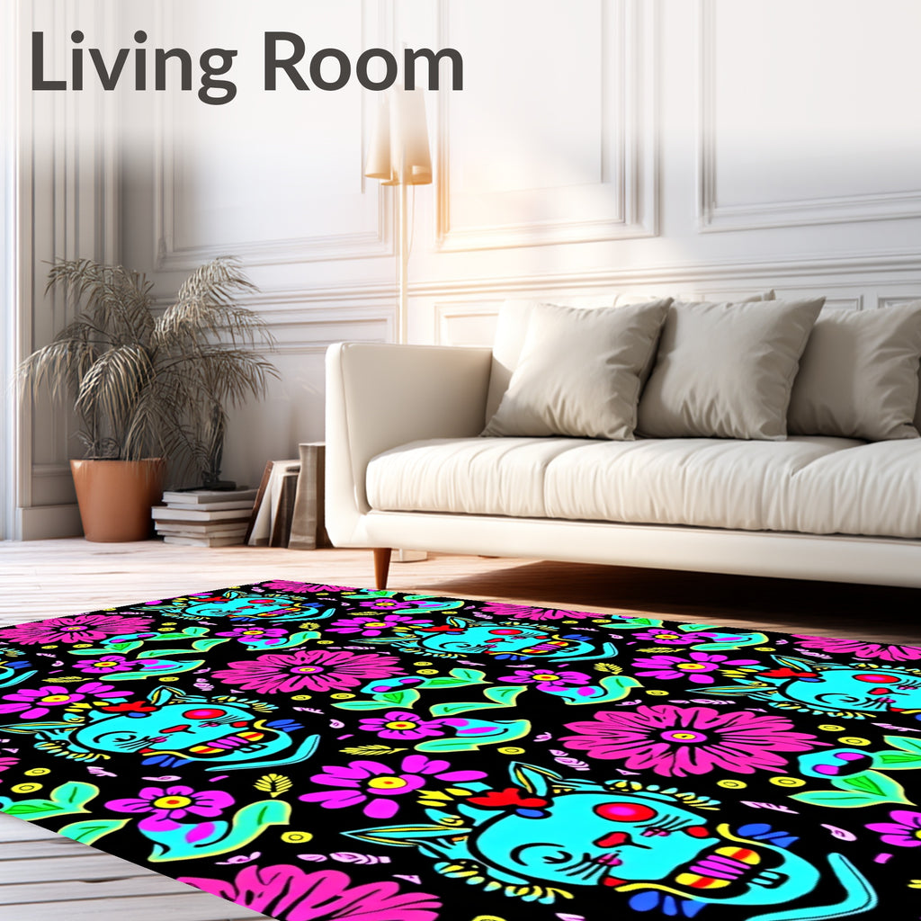 Vibrant Cat Floral Pattern Design Rug