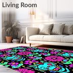 Vibrant Cat Floral Pattern Design Rug