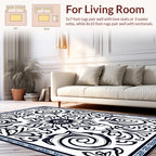 Black 2 White Swirl Floral Design Rug