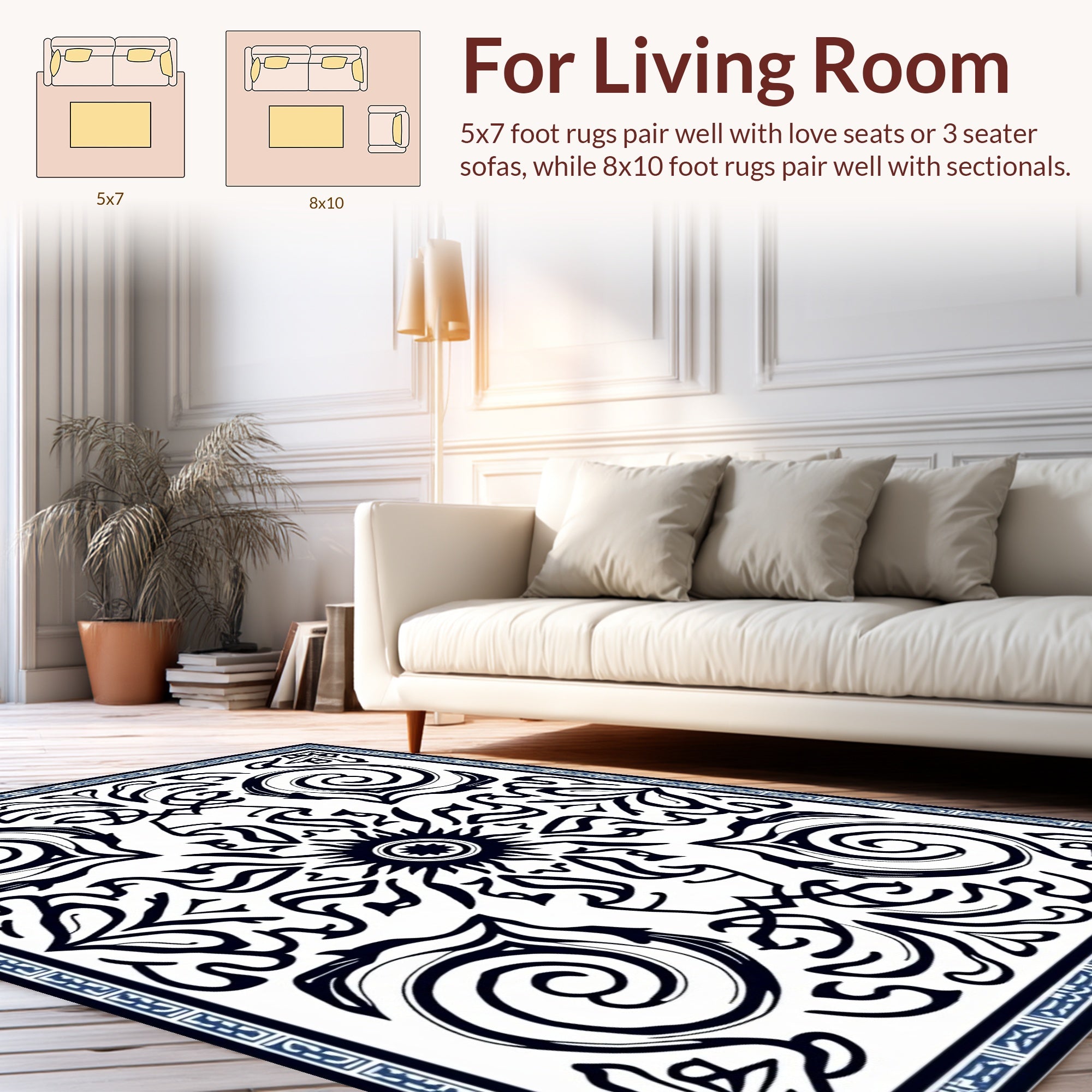 Black 2 White Swirl Floral Design Rug