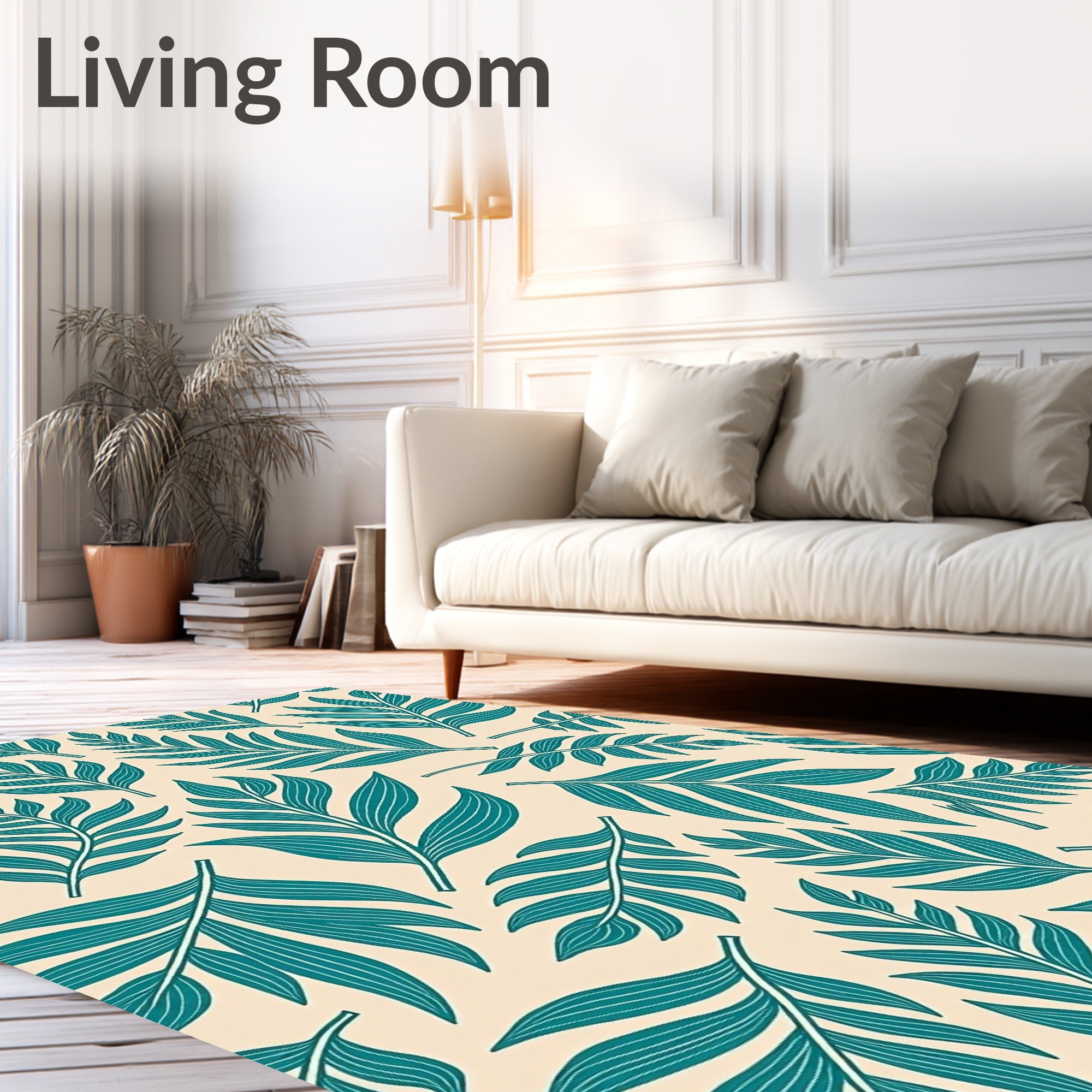 Teal Leafy Pattern Design Rug