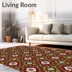 Rich Red Ochre Geometric Floral Pattern Rug
