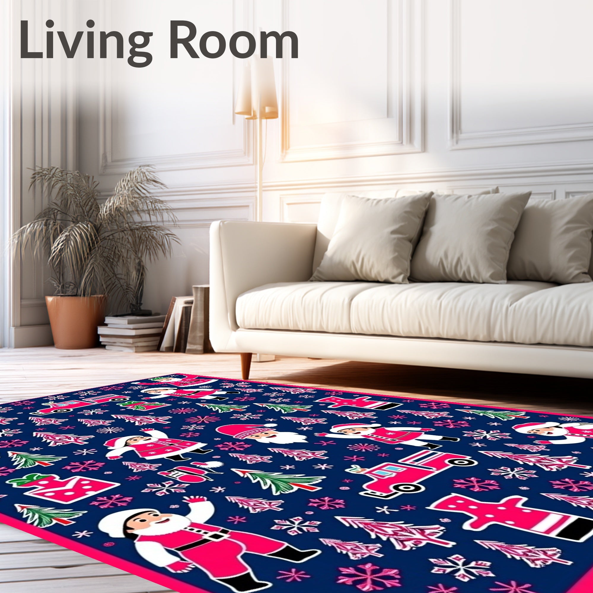 Festive Christmas Santa Tree Truck Pattern Rug