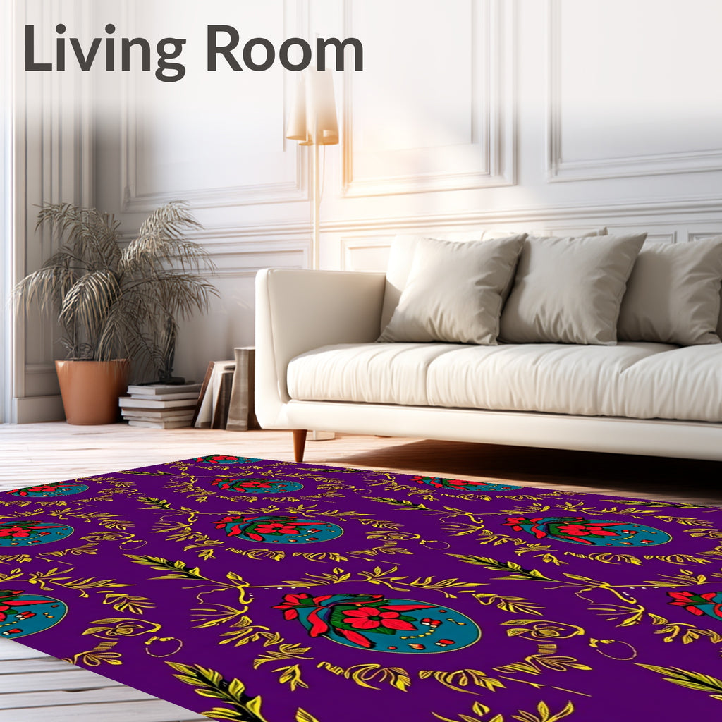 Vibrant Floral Pattern With Gold Foliage Rug