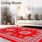 Red White Starburst Geometric Design Rug