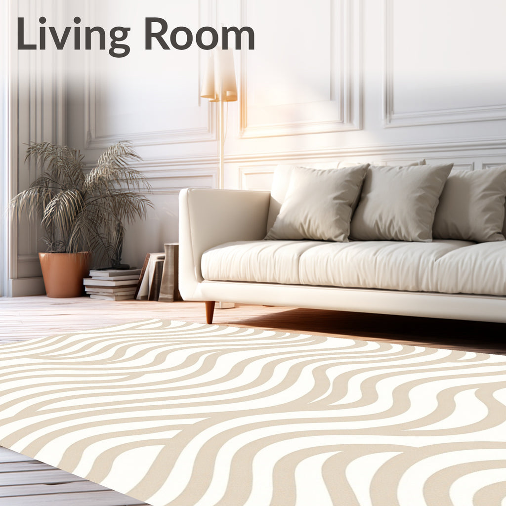 Calm Cream Wavy Line Pattern Rug