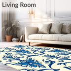 Classic Damask Blue Floral Pattern Rug