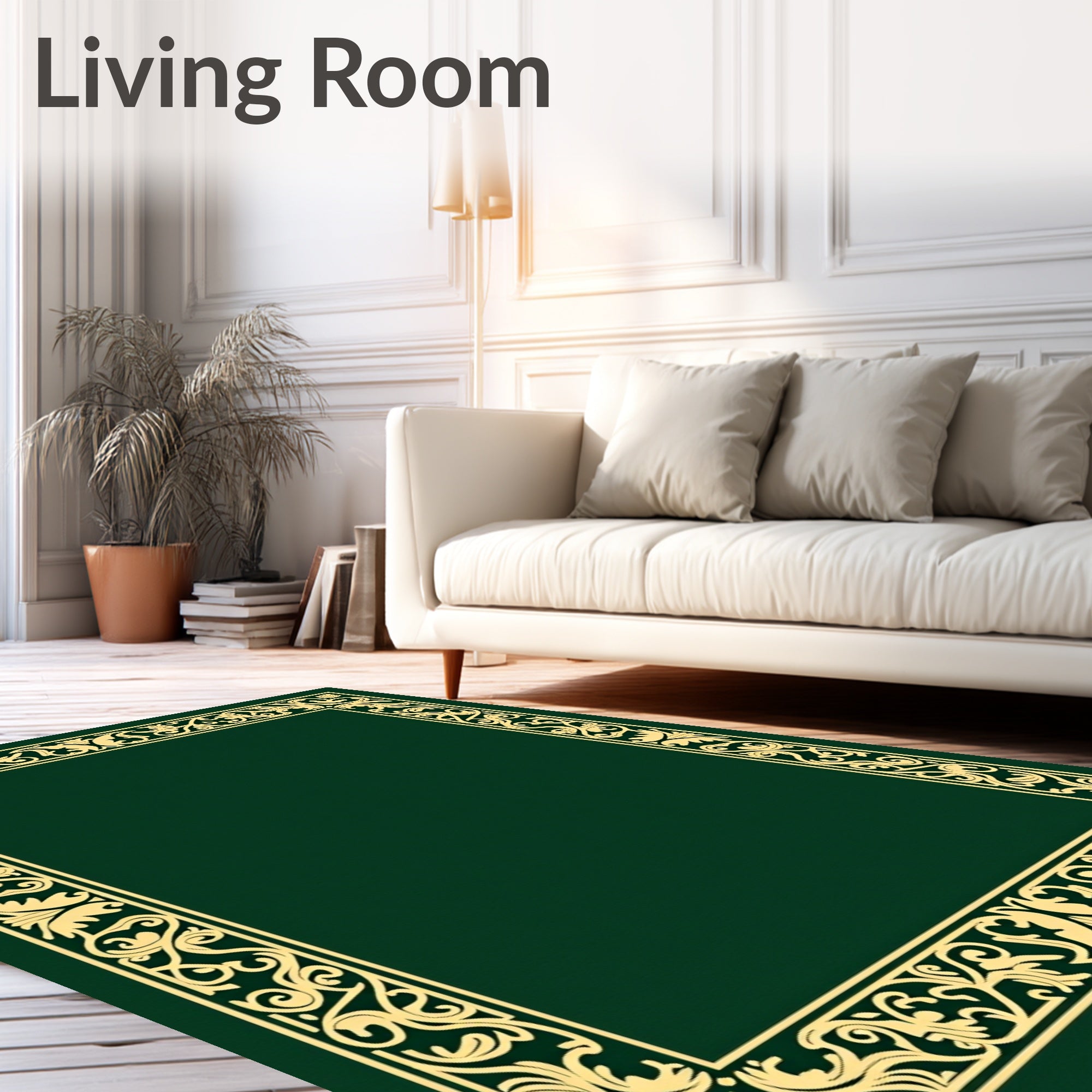 Ornate Floral Scrollwork Border Design Rug