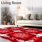 Red White Snowflake Plaid Pattern Rug